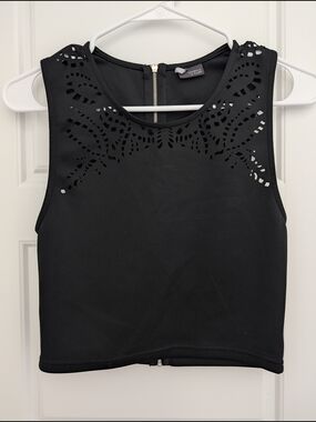 Black Laser-Cut Sleeveless Crop Top